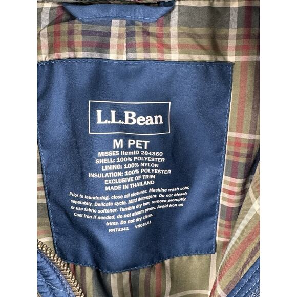 LL Bean Riding Jacket Barn Coat Women's Blue Quilted Plaid Lining Med Petite - Picture 5 of 9